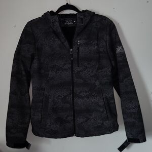 Womens ZeroXposure Fleece Lined Black and Grey Print Hooded Winter Coat | Medium